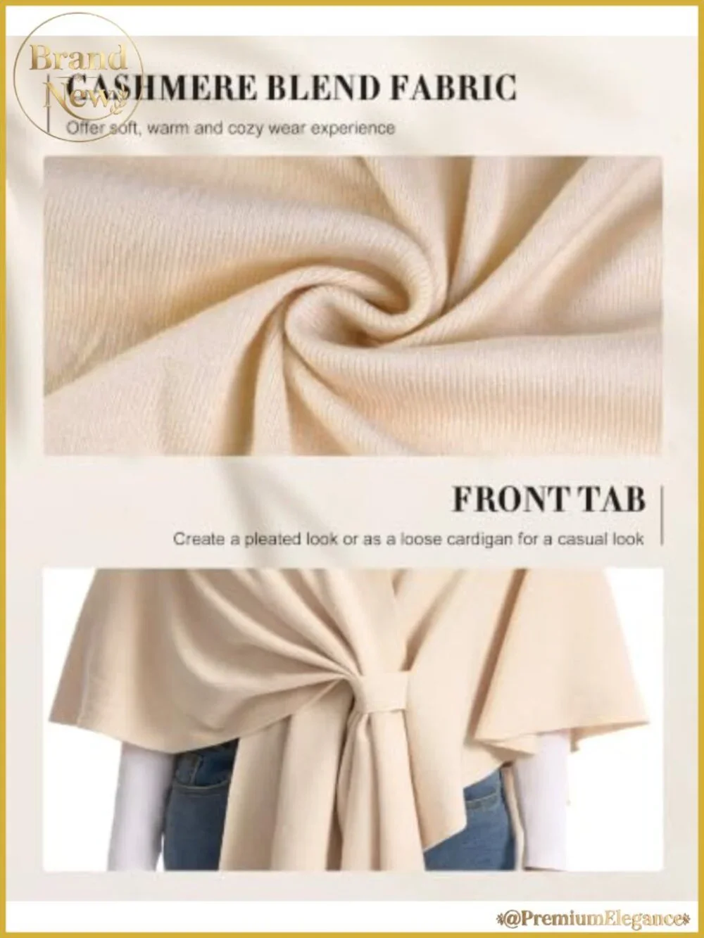 Cashmere Blend Knit Shawl Wrap Women Open Front Poncho Sweater